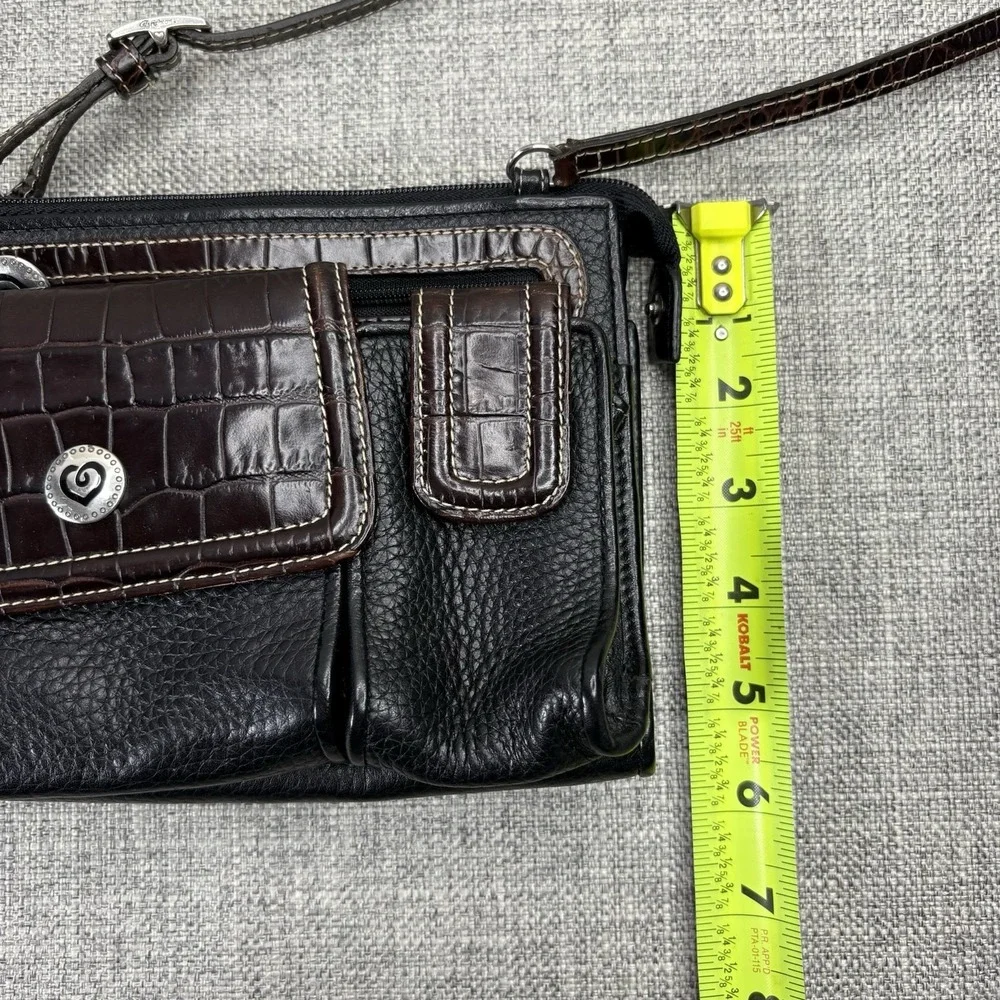 Brighton Black Brown Leather Crossbody Organizer Bag Heart Hardware Mini‎ Purse